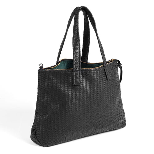 Handmade Woven Original Leather Bag With Zipper-Black