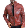 Men's Quilted Sheepskin Brown Leather Jacket