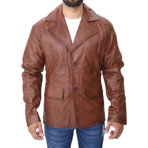 Men's Brown Leather Blazer Coat