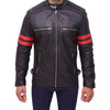 Men's Black Cafe Racer Red Strip Lambskin Leather Jacket