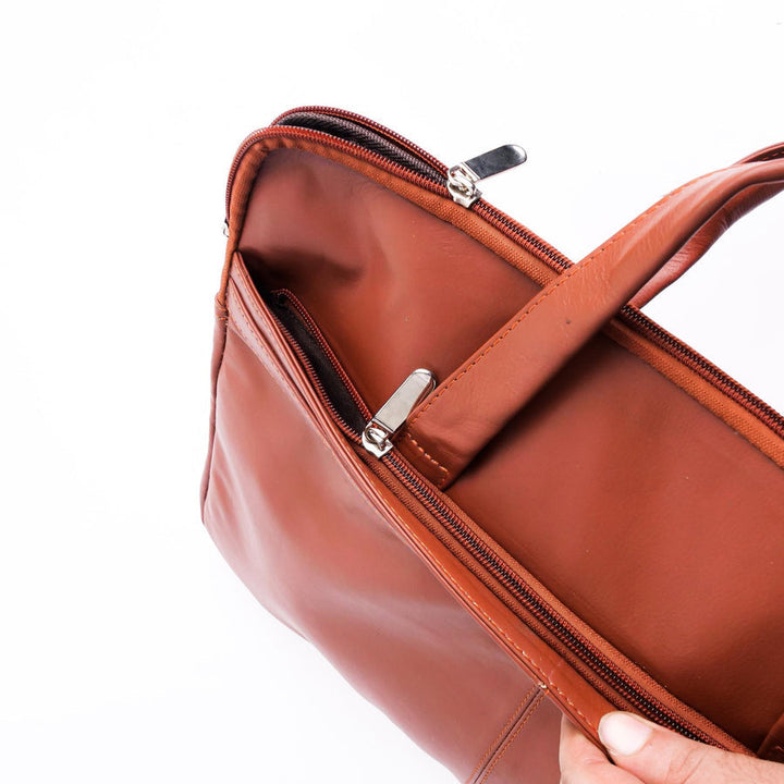 The Founder Ultra Slim Leather Laptop Bag-Tan Brown - Image 4
