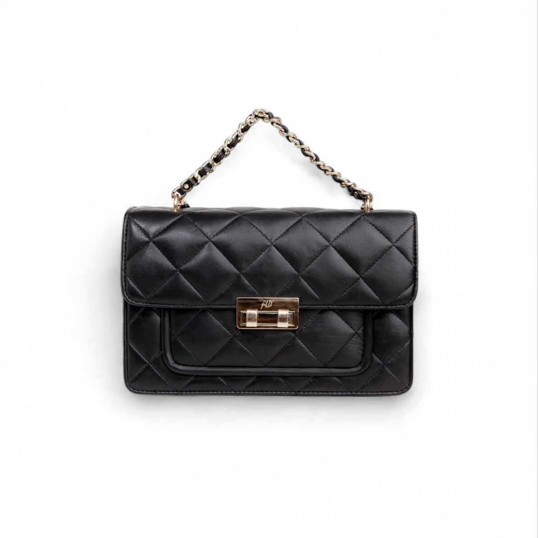 Flora Quilted Crossbody Leather Bag - Black - Image 12