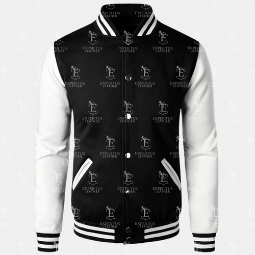 Mens Black and White Classic Varsity Jacket