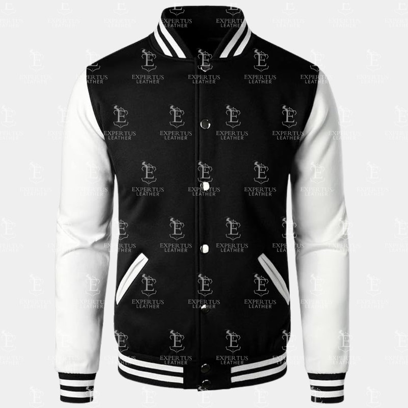 Mens Black and White Classic Varsity Jacket