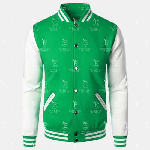 Mens Green and White Classic Varsity Jacket