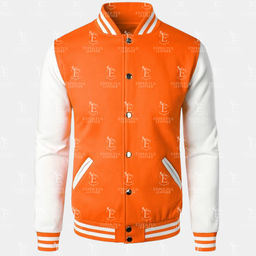 Mens Orange and White Classic Varsity Jacket