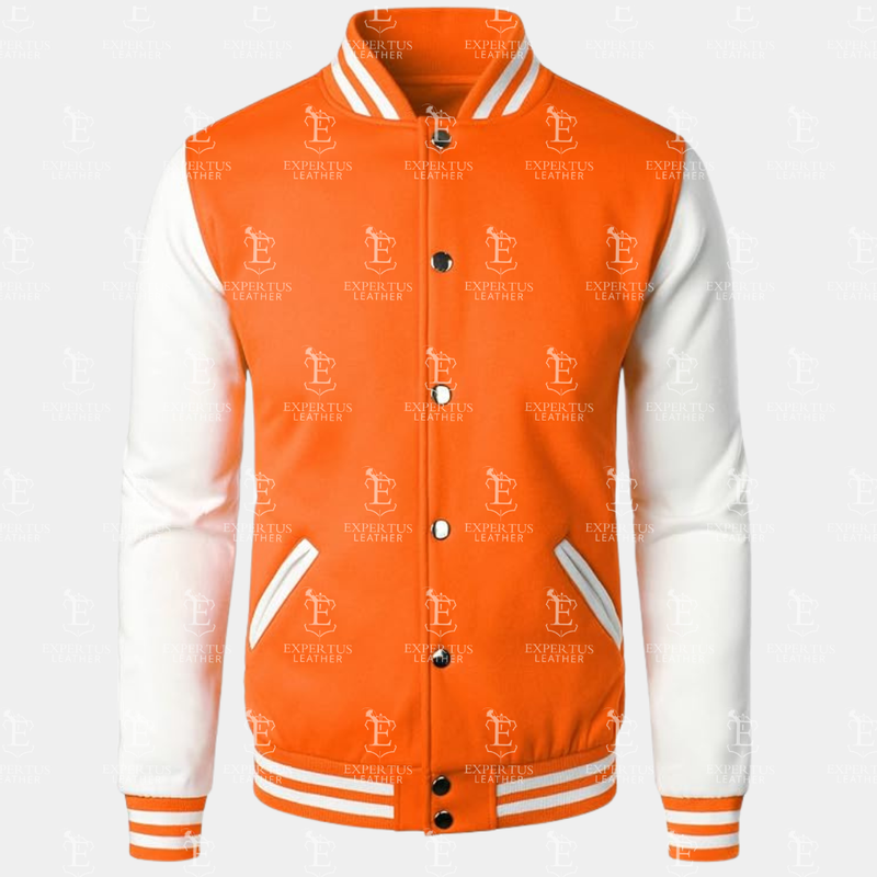 Mens Orange and White Classic Varsity Jacket