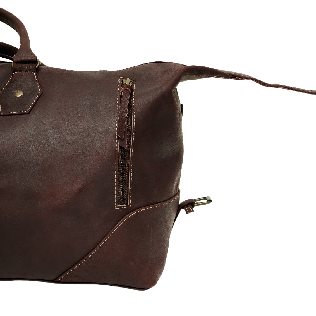 The Weekender Travel Leather Duffle Bag-Midnight Brown - Image 8