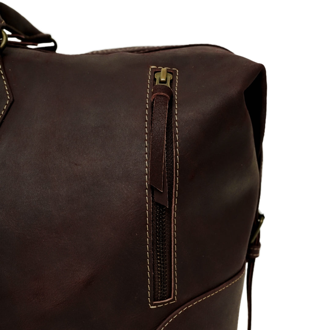 The Weekender Travel Leather Duffle Bag-Midnight Brown - Image 11