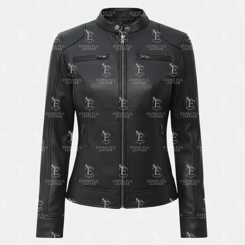 Women's Black Quilted Asymmetric Leather Biker Jacket