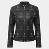 Women's Black Quilted Asymmetric Leather Biker Jacket