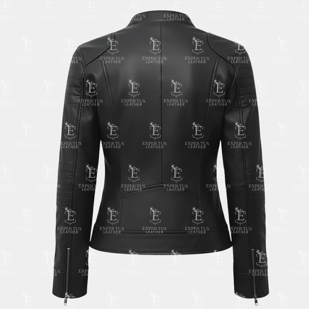 Women's Black Quilted Asymmetric Leather Biker Jacket