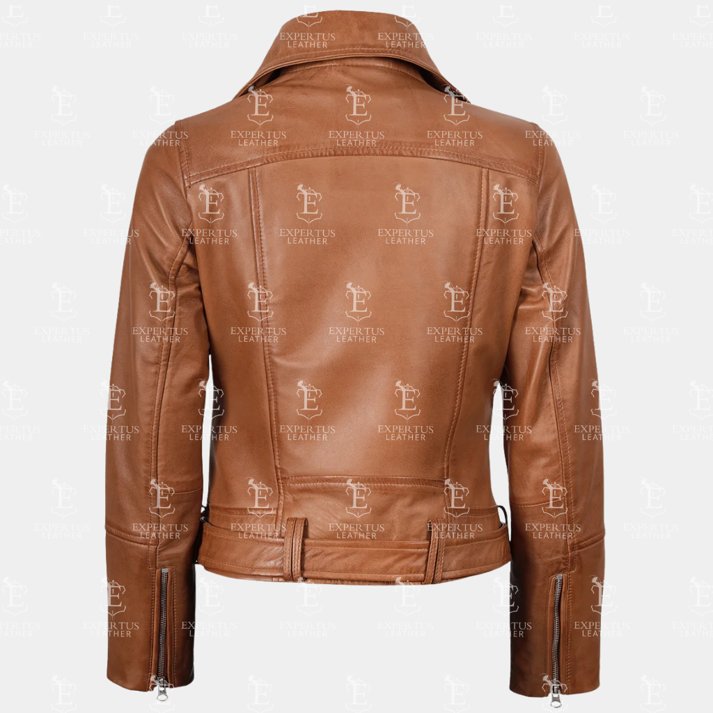 Women's Brown Asymmetric Leather Biker Jacket