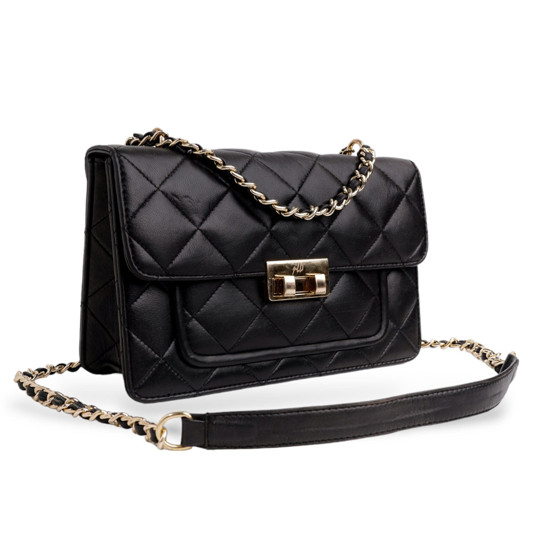 Flora Quilted Crossbody Leather Bag - Black - Image 3