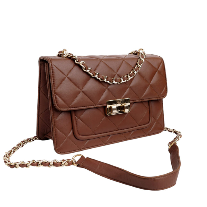 Flora Quilted Crossbody Leather Bag - Tan Brown - Image 4
