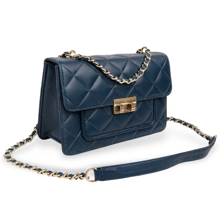 Flora Quilted Crossbody Leather Bag - Blue - Image 7