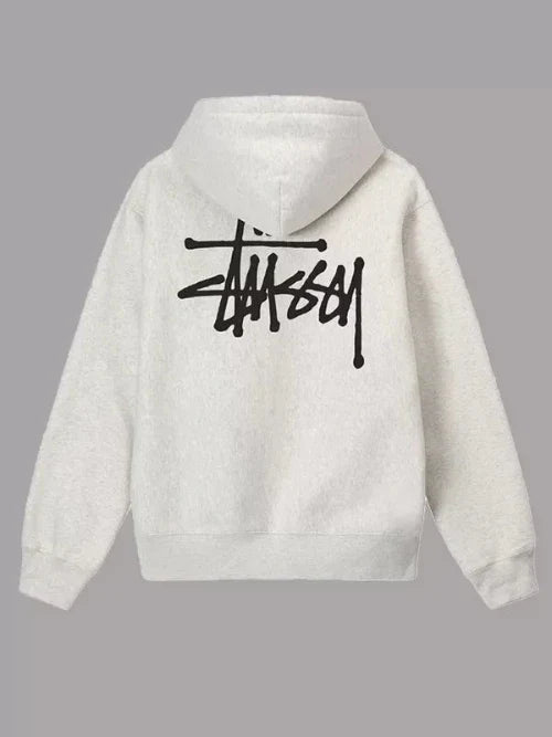 Back view of beige Stussy basic hoodie