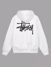 Back view of white Stussy pullover hoodie