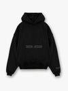 Black hoodie with 'Seek Jesus' text on a white background