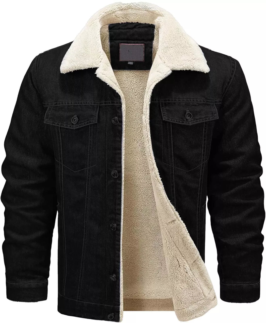 Black Deadpool x Venom Denim Jacket With Fur Front View