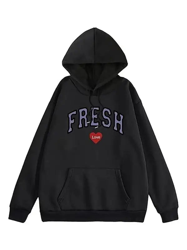 Front view of the Black Fresh Love Hoodie