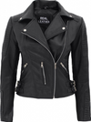 Black leather jacket with silver zippers on a white background