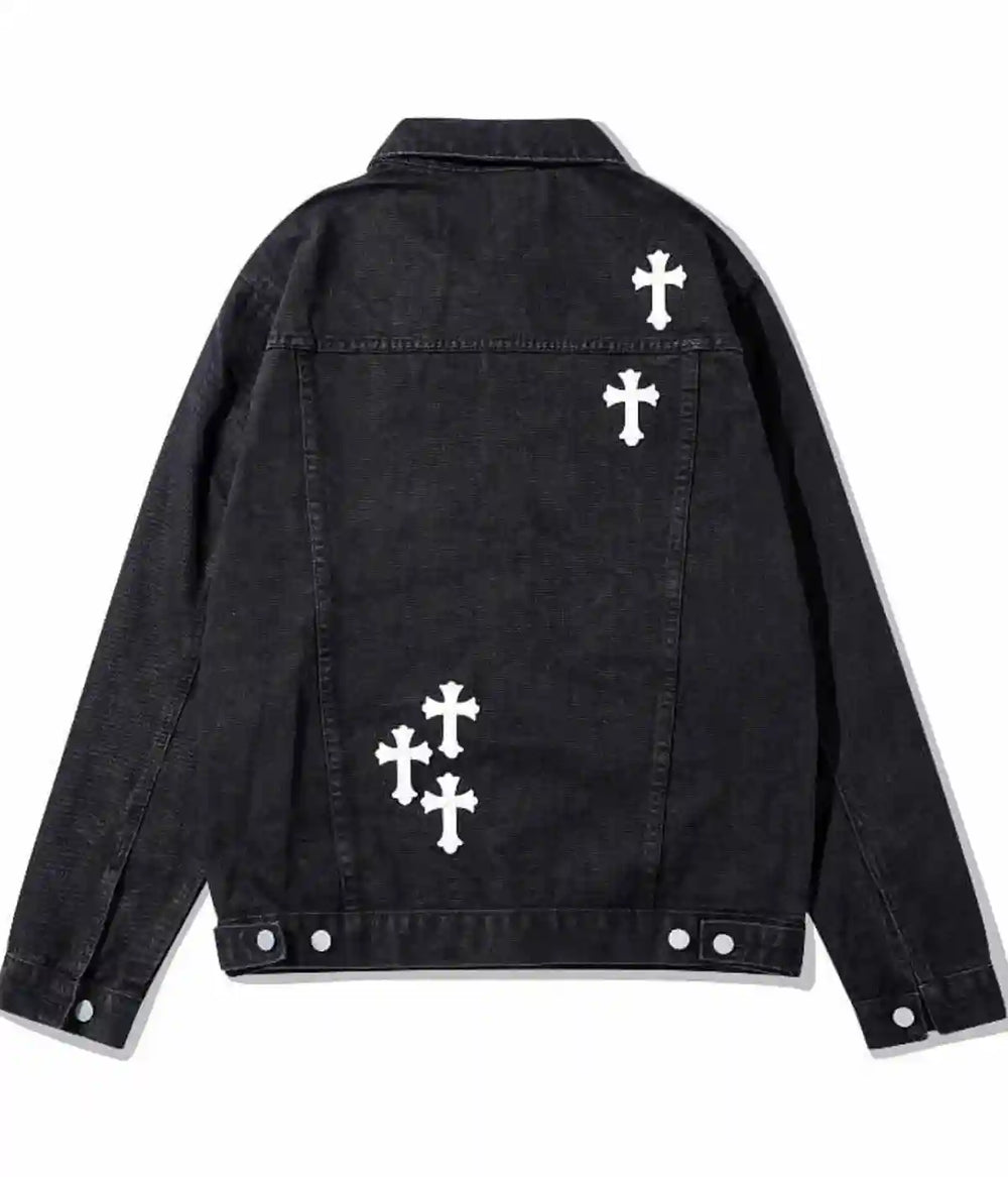 Back view of the Chrome Hearts Black Jacket denim