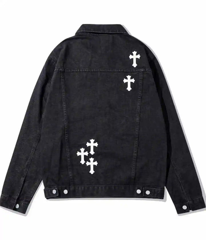 Back view of the Chrome Hearts Black Jacket denim