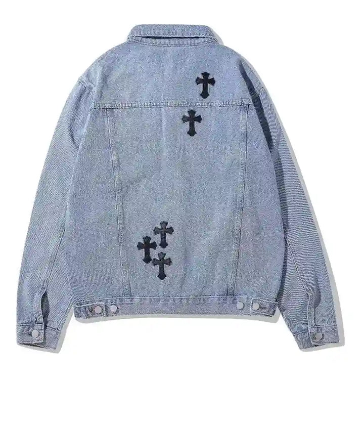 Back view of the Chrome Hearts Blue Denim Jacket