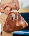 Handmade Woven Original Tan Brown Leather Bag - Image 2