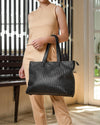 Handmade Woven Original Leather Bag With Zipper-Black - Image 2