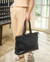 Handmade Woven Original Leather Bag With Zipper-Black - Image 3