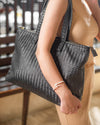 Handmade Woven Original Leather Bag With Zipper-Black - Image 4