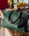Handmade Woven Original Leather Bag With Zipper-Green - Image 3