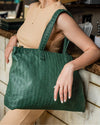 Handmade Woven Original Leather Bag With Zipper-Green - Image 5