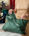 Handmade Woven Original Leather Bag With Zipper-Green - Image 6