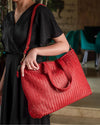 Handmade Woven Original Leather Bag With Zipper-Red - Image 3