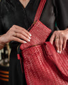 Handmade Woven Original Leather Bag With Zipper-Red - Image 5