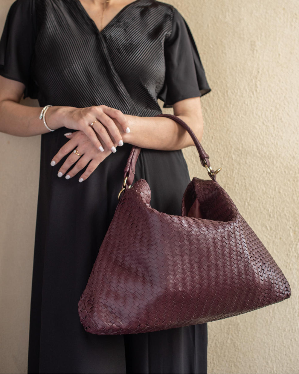 Handmade Woven Original Burgundy Leather Bag - Image 2