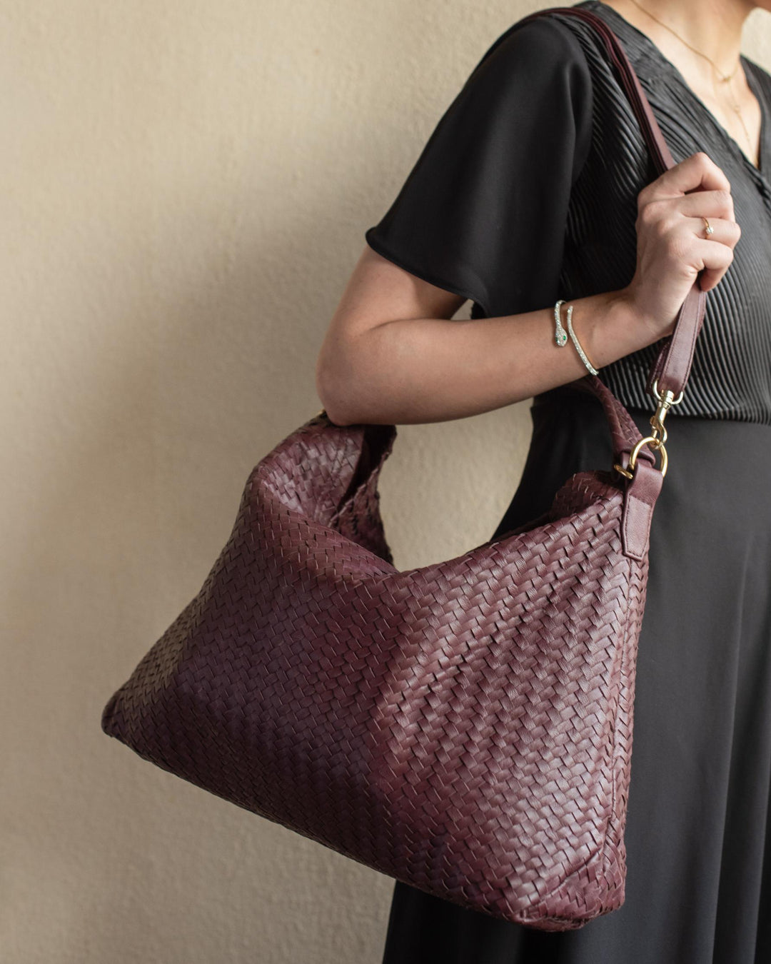 Handmade Woven Original Burgundy Leather Bag - Image 5