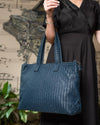 Handmade Woven Original Leather Bag With Zipper-Blue - Image 3