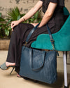 Handmade Woven Original Leather Bag With Zipper-Blue - Image 6