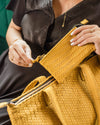Handmade Woven Original Leather Bag With Zipper-Yellow - Image 5