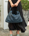 Handmade Woven Original Blue Leather Bag - Image 4