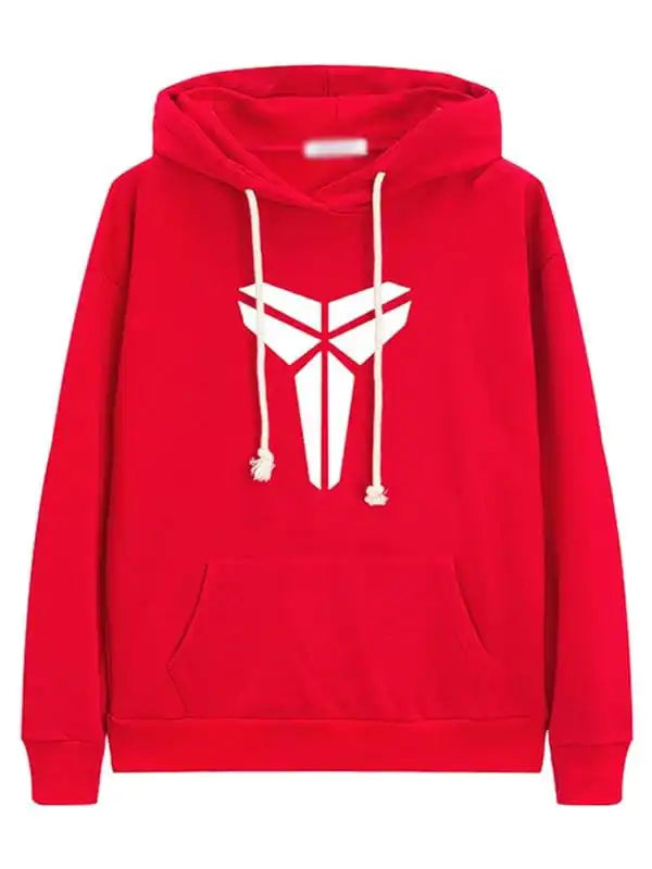 Front view of the Kobe Mamba Halo Red Hoodie red pullover featuring a large white Mamba logo on the chest.