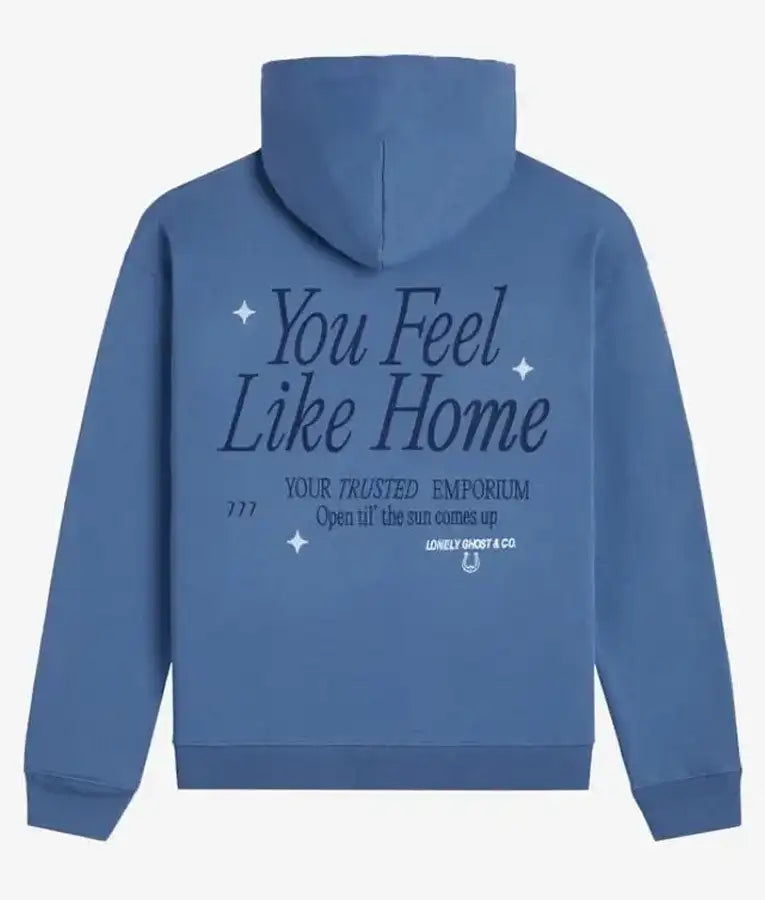 back view of the Lonely Ghost Feel Like Home Blue Hoodie
