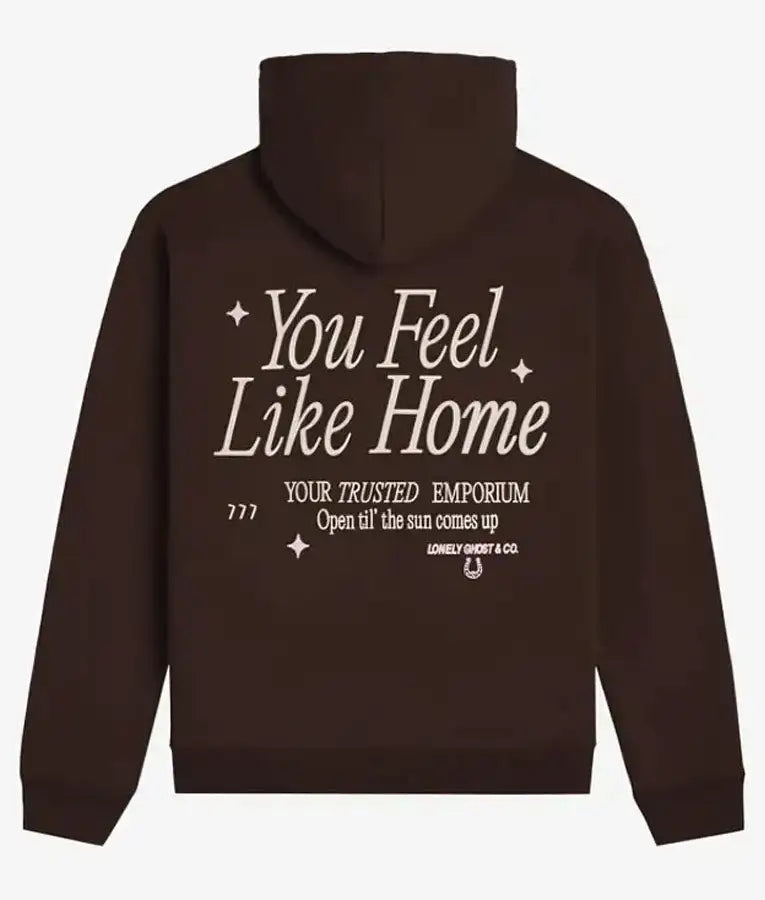 Back view of the Lonely Ghost Feel Like Home Brown Hoodie