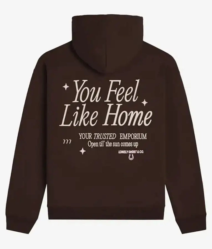 Back view of the Lonely Ghost Feel Like Home Brown Hoodie