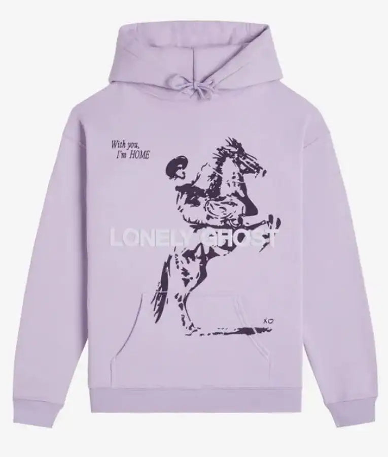 Front view of the Lonely Ghost Feel Like Home Light Purple Hoodie