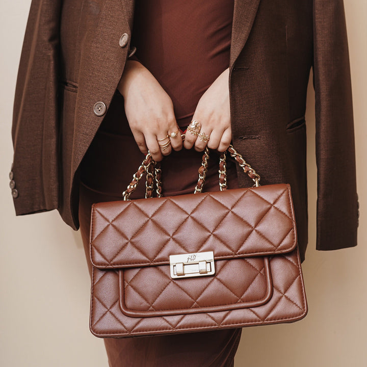 Flora Quilted Crossbody Leather Bag - Tan Brown - Image 13